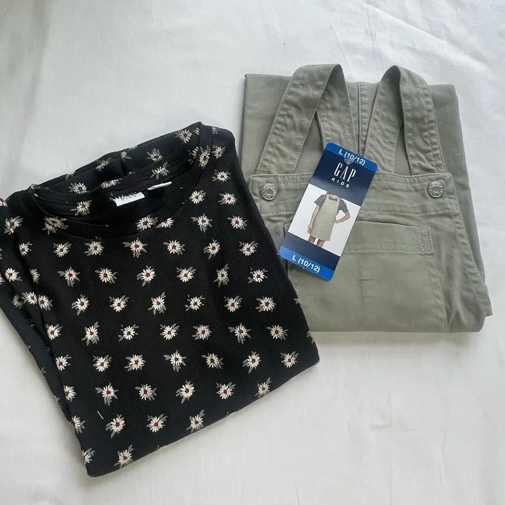 Gap‎ Kids Skirtall 2-Piece Chest Pocket Adjustable Straps Dress & Tee Set, Large